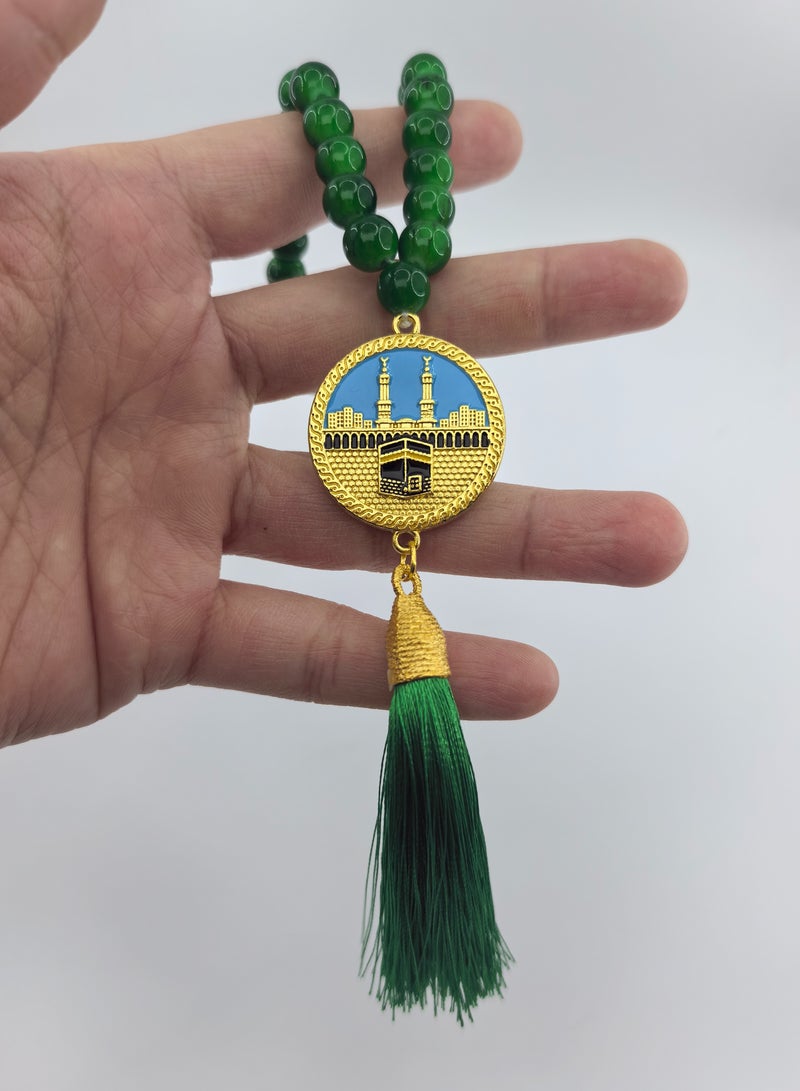 Fianser Car Pendant Metal Kaaba Mecca Gold-Plating Hanging Ornaments Interior Accessories Decoration Gift For Ramadan Hajj Umrah Home Decor Prayer Beads 33 Tasbih Tasbeeh Zikr Islamic Muslim Allah Ihram Arabic Travel Carry on - Image 3