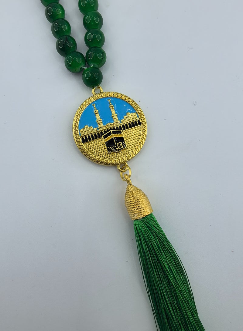 Fianser Car Pendant Metal Kaaba Mecca Gold-Plating Hanging Ornaments Interior Accessories Decoration Gift For Ramadan Hajj Umrah Home Decor Prayer Beads 33 Tasbih Tasbeeh Zikr Islamic Muslim Allah Ihram Arabic Travel Carry on - Image 5