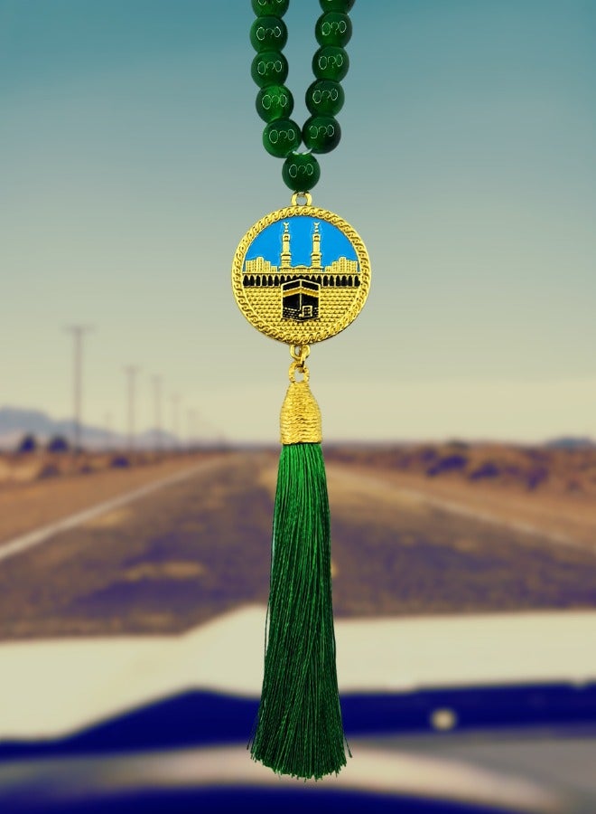 Fianser Car Pendant Metal Kaaba Mecca Gold-Plating Hanging Ornaments Interior Accessories Decoration Gift For Ramadan Hajj Umrah Home Decor Prayer Beads 33 Tasbih Tasbeeh Zikr Islamic Muslim Allah Ihram Arabic Travel Carry on - Image 2