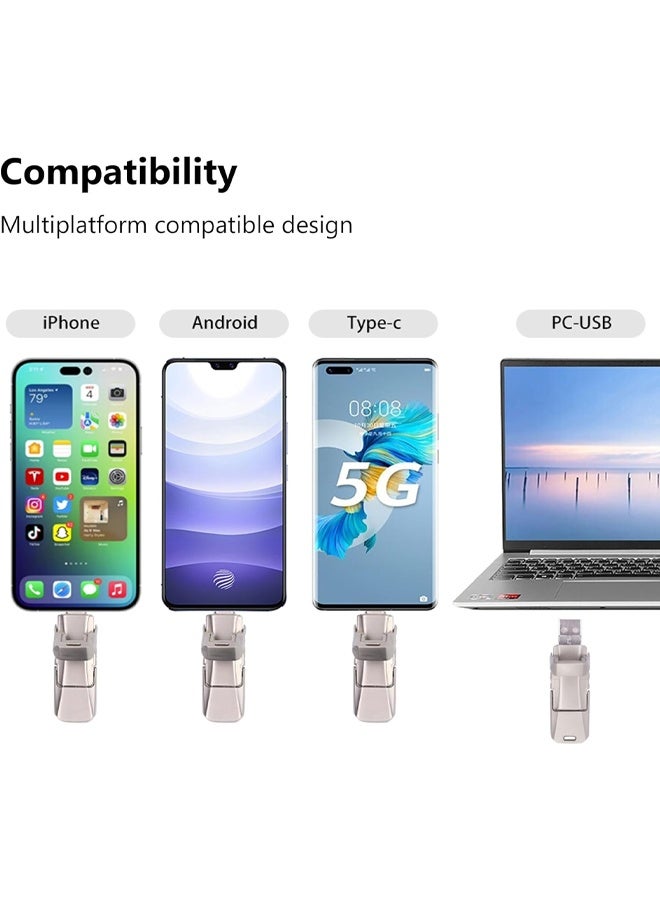 DUNISO 4-in-1 Rotating USB Flash Drive with Micro USB 3.0 and Type-C Connectors, Compatible with Android Smartphones, iPhones, PC-USB, MacBooks and Laptops - Silver 1TB  - Image 4