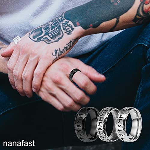 Nanafast Viking Rings for Men, Women Silver/Black/Vintage Stainless Steel Norse Rings for men, Runes Viking Ring Bands for Men-8MMBlack-8 - Image 4