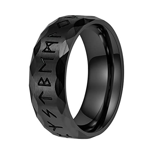 Nanafast Viking Rings for Men, Women Silver/Black/Vintage Stainless Steel Norse Rings for men, Runes Viking Ring Bands for Men-8MMBlack-8 - Image 1