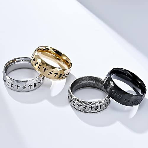 Nanafast Viking Rings for Men, Women Silver/Black/Vintage Stainless Steel Norse Rings for men, Runes Viking Ring Bands for Men-8MMBlack-8 - Image 5