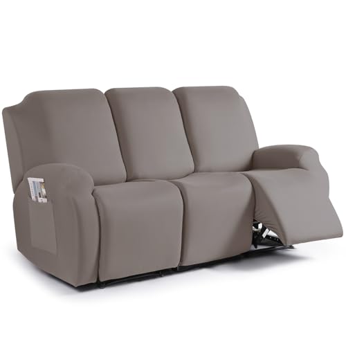 TAOCOCO Stretch Recliner Sofa Covers 3 Pieces Couch Covers for 3 Seat Reclining Sofa Soft Polyester Fabric Washable Furniture Protector Sofa Slipcovers with Pockets 3 Seat Taupe