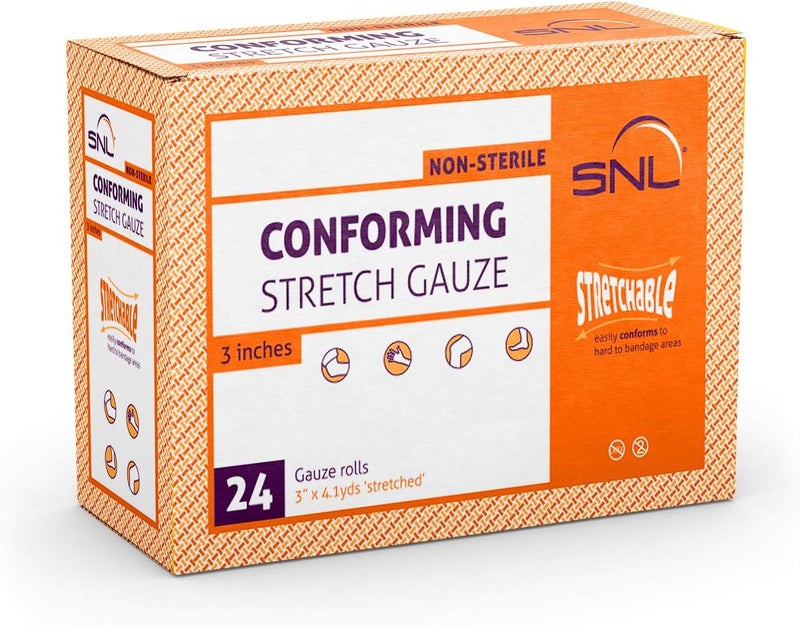SNL Strechable Gauze Roll  Pack of 24  by SNL Quality 3 inch x 41 Yard Conforming Latex Free Stretch Bandage Roll Individually Wrapped Rolls Fist Aid Ideal for Mummy Wrap and Vet Wrap - Image 1