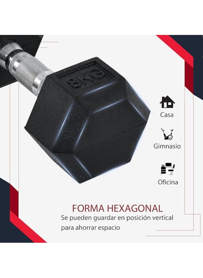 Generic - HOMCOM 8 kg Dumbbell Set with Metal Connecting Bar and Hexagonal Head Weight Set 16 kg Total for Home Gym Office Training Black and Silver - Image 1