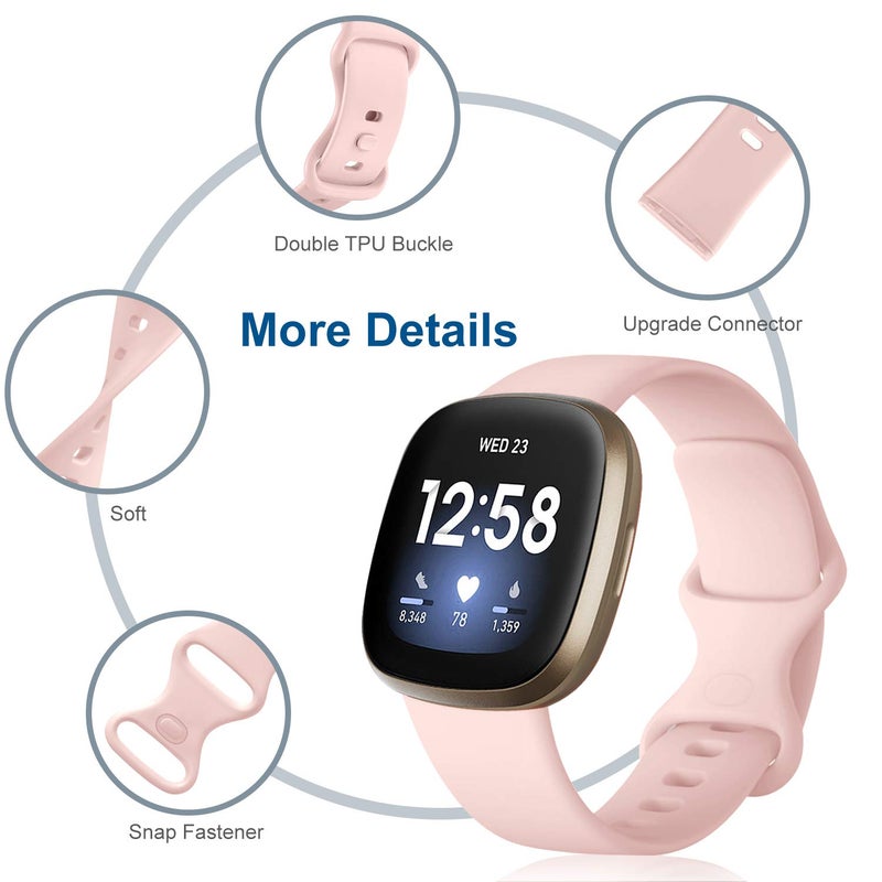 Dirrelo Bands Compatible with Fitbit Sense / Versa 3, Soft TPU Sport Strap Band Replacement Versa 3 Sense Versa 4 Sense 2 Smartwatch Wristband for Women Men, 4Pack Small, Gray Lavender White Sandpink - Image 3