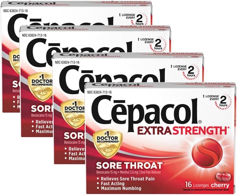 Cepacol سيباكول أقراص استحلاب قوية لالتهاب الحلق بنكهة الكرز 16 حبة عبوة من 4 - Image 1