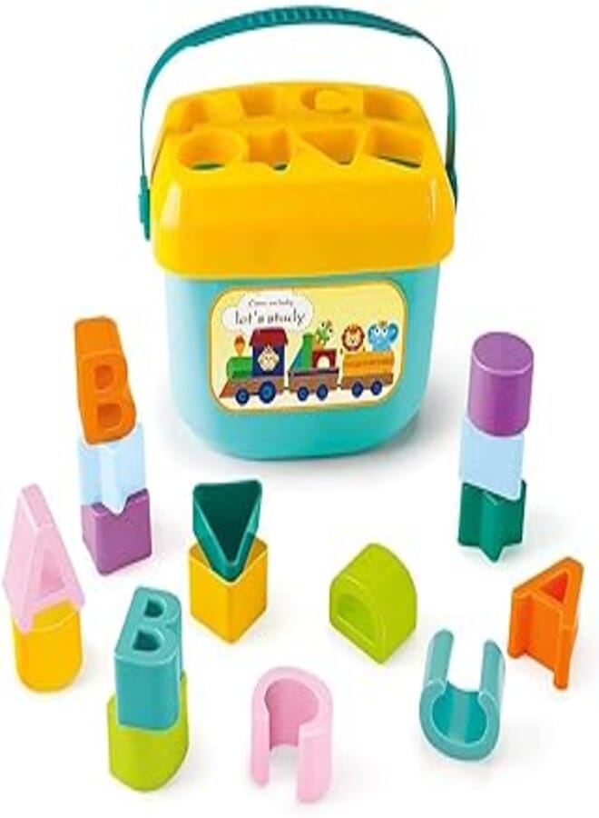 Baybee Shape Sorting Blocks for Kids Toys, Baby Sorting Toys Storage Bucket with Handle, Shapes Sorter & Abcd Blocks for Kids| Learning Stacking Sorting Blocks Toys for Kids Toddlers 1+ Years Boy Girl
