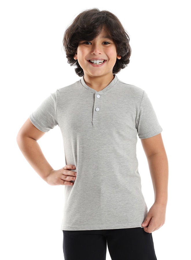 Andora Heather Grey Buttons Closure Henley Shirt - Image 1