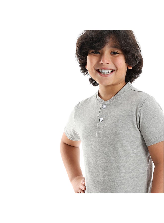 Andora Heather Grey Buttons Closure Henley Shirt - Image 4
