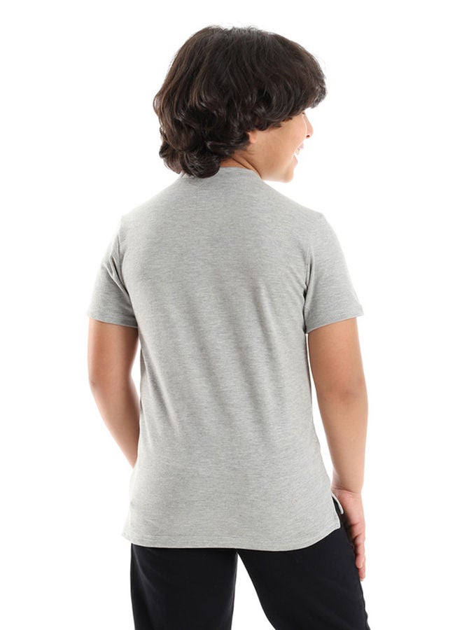 Andora Heather Grey Buttons Closure Henley Shirt - Image 3