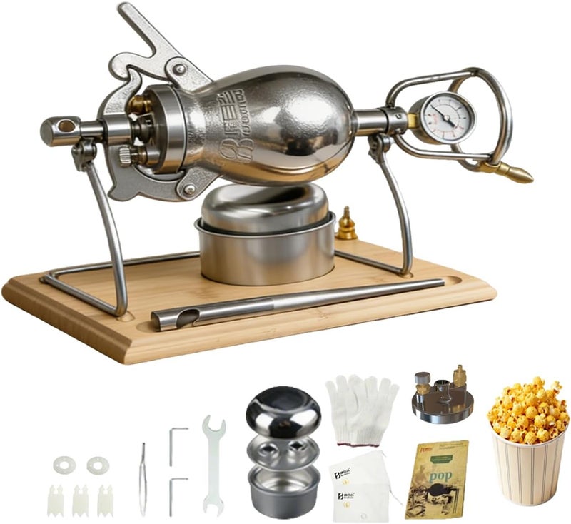 Jueraori 340 ml Chinese Popcorn Machine, Retro Hand Chinese Popcorn Maker, Stainless Steel Popcorn Machine, Small Popcorn Cannon for Movie Night Party Fun, Family Reunion - Image 1