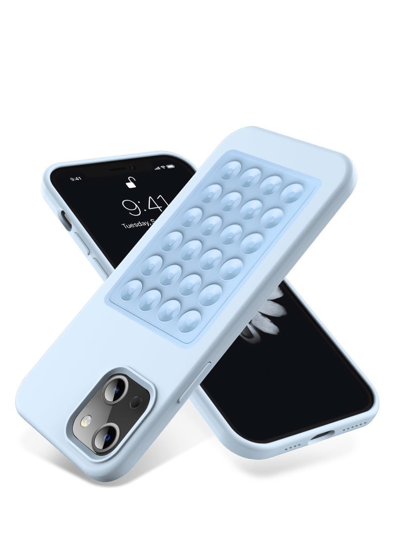 جراب هاتف من السيليكون الناعم مع قاعدة تثبيت وحماية كاملة ضد الصدمات لهاتف iPhone 13/14 (أزرق فاتح)