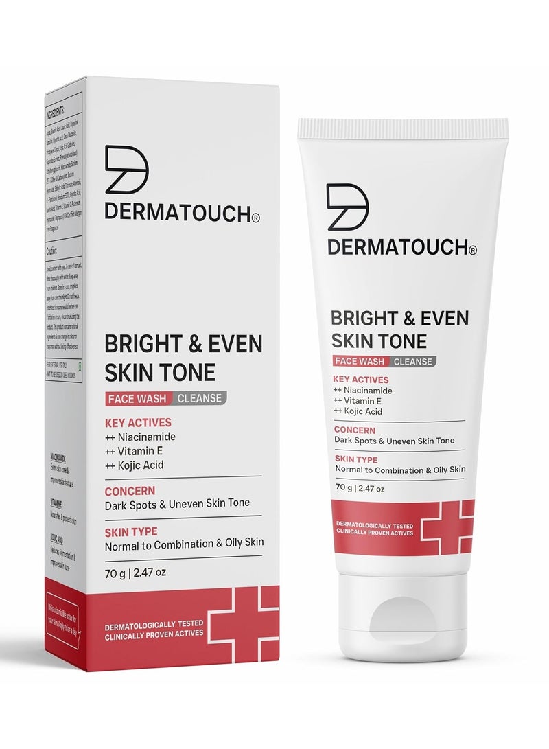 DERMATOUCH Bright & Even Tone Face Wash with Niacinamide, Vitamin E and Kojic Acid | Daily Gentle Face Wash For Tan, Pigmentation, Uneven Tone - 70G - Image 1