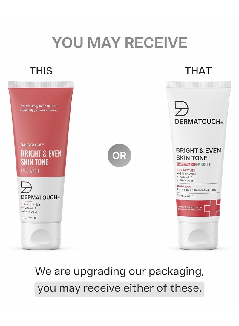 DERMATOUCH Bright & Even Tone Face Wash with Niacinamide, Vitamin E and Kojic Acid | Daily Gentle Face Wash For Tan, Pigmentation, Uneven Tone - 70G - Image 2