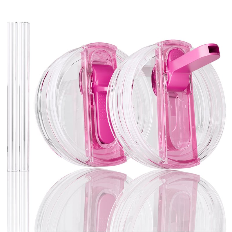 CeleVista 2 Pack Flip Straw Lid for Stanley 40 oz Quencher H2.0 & ProTour, Flip Straw Tumbler Lid for Stanley Cup, Leakproof, No Spill & Easy to Use Reusable Tumbler Cover (Passion Pink) - Image 1