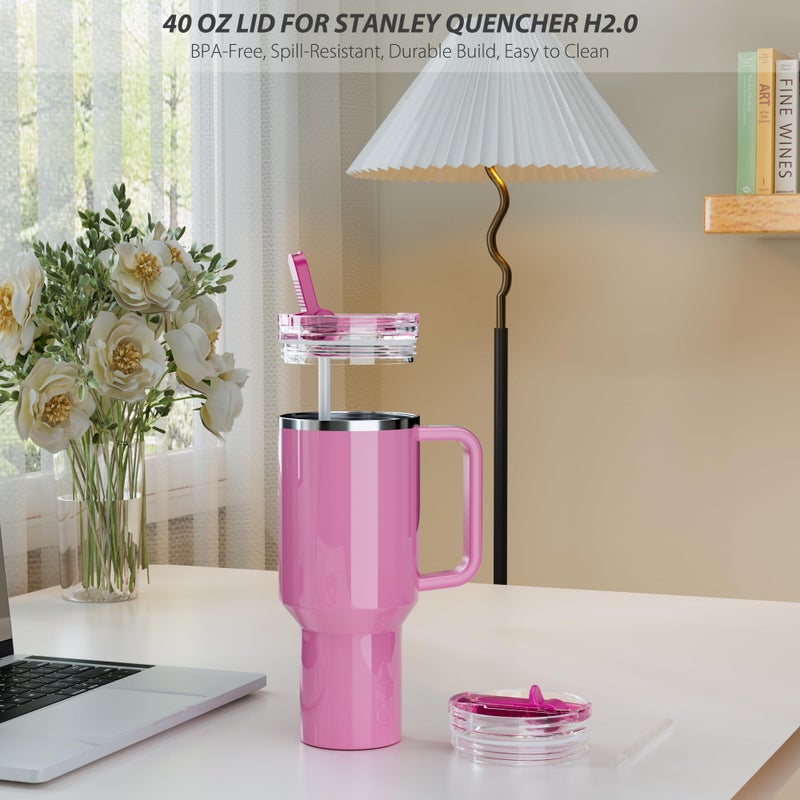 CeleVista 2 Pack Flip Straw Lid for Stanley 40 oz Quencher H2.0 & ProTour, Flip Straw Tumbler Lid for Stanley Cup, Leakproof, No Spill & Easy to Use Reusable Tumbler Cover (Passion Pink) - Image 2