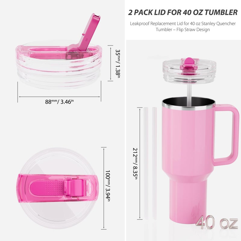 CeleVista 2 Pack Flip Straw Lid for Stanley 40 oz Quencher H2.0 & ProTour, Flip Straw Tumbler Lid for Stanley Cup, Leakproof, No Spill & Easy to Use Reusable Tumbler Cover (Passion Pink) - Image 4