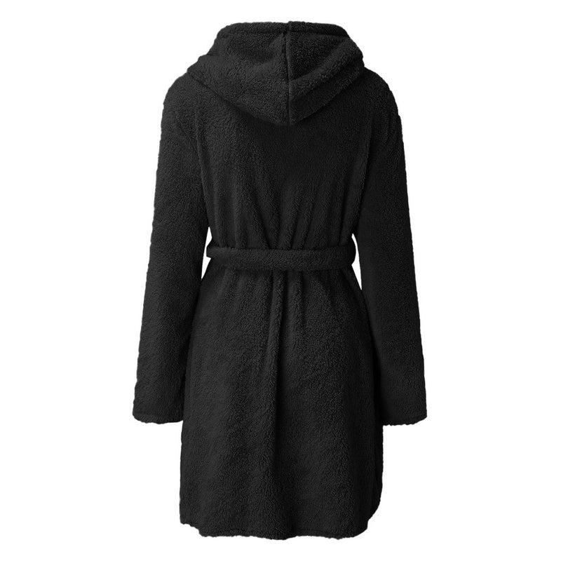 Women Hooded Bathrobe Fleece Lightweight Soft Plush Flannel Sleepwear Fleece Hooded Bathrobes Night Sleepwear Women's Mid Length Plush Robe - Image 4