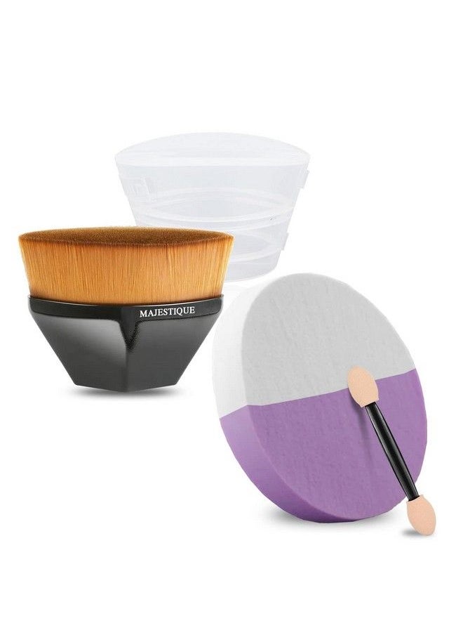 MAJESTIQUE Magic Foundation Brush & Large Sponge For Makeup Blusher Blending Liquid Compact Powder Brush Powder Brush Blush Brush For Makeup With Protective Case Large Size  - Image 2