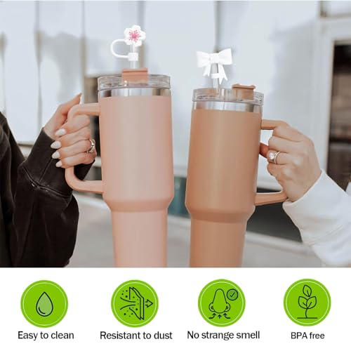 QUVIAE White Straw Cover Cap for Stanley Cup, 6pcs Silicone Flower Straw Toppers Compatible with 20 30 40 Oz Tumbler with Handle, 0.4in/10mm Cute Dust Proof Reusable Straws Stopper Accessories - Image 4