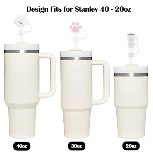 QUVIAE White Straw Cover Cap for Stanley Cup, 6pcs Silicone Flower Straw Toppers Compatible with 20 30 40 Oz Tumbler with Handle, 0.4in/10mm Cute Dust Proof Reusable Straws Stopper Accessories - Image 5