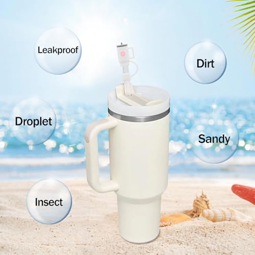 QUVIAE White Straw Cover Cap for Stanley Cup, 6pcs Silicone Flower Straw Toppers Compatible with 20 30 40 Oz Tumbler with Handle, 0.4in/10mm Cute Dust Proof Reusable Straws Stopper Accessories - Image 3