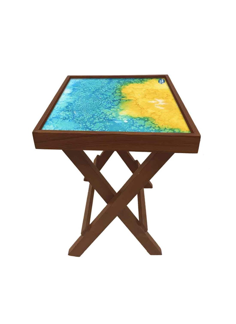Nutcase Nutcase Designer Teak Wood Side Table Folding Wooden Bedside Coffee Outdoor Picnic Table Arctic Space Yellow and Green Watercolor  - Image 5