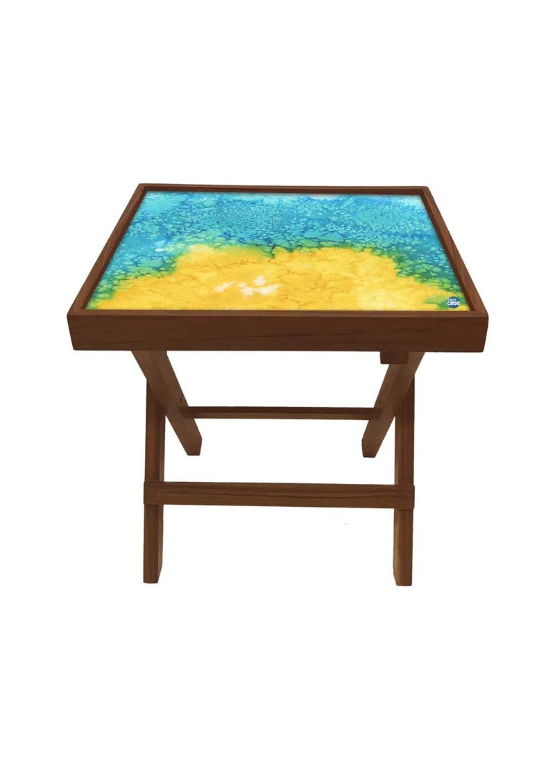 Nutcase Nutcase Designer Teak Wood Side Table Folding Wooden Bedside Coffee Outdoor Picnic Table Arctic Space Yellow and Green Watercolor  - Image 4