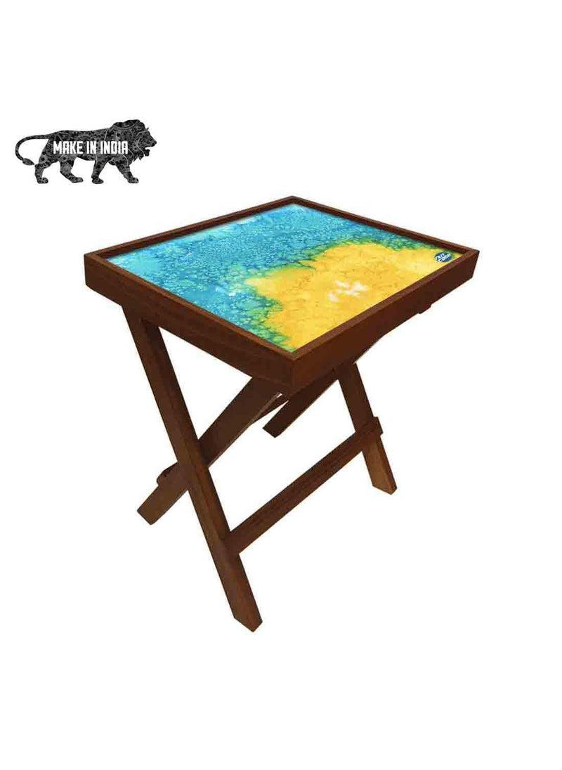 Nutcase Nutcase Designer Teak Wood Side Table Folding Wooden Bedside Coffee Outdoor Picnic Table Arctic Space Yellow and Green Watercolor  - Image 3