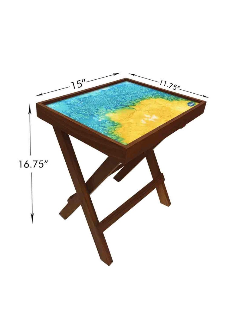 Nutcase Nutcase Designer Teak Wood Side Table Folding Wooden Bedside Coffee Outdoor Picnic Table Arctic Space Yellow and Green Watercolor  - Image 2