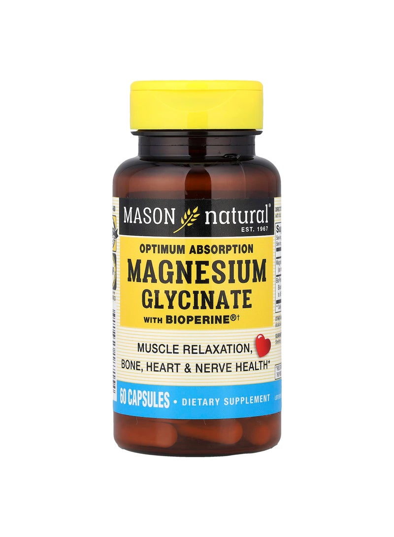 Mason Natural Optimum Absorption Magnesium Glycinate with BioPerine®, 60 Capsules