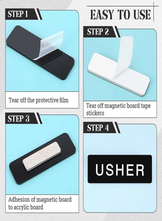 Fullhawl 12 Pcs Magnetic Usher Badges and 4 Pcs Greeter Name Tag for Church Acrylic Usher Name Tags with Magnet Usher and Greeter Badges for Uniform Clothe Church Gathering, 1 x 3 Inch (Black) - Image 3