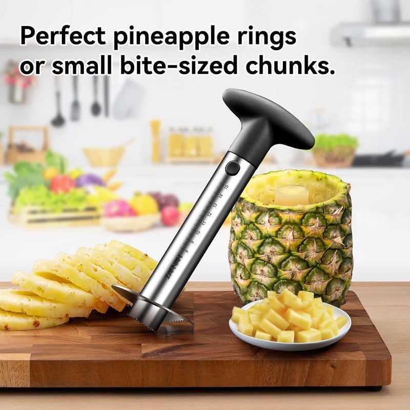 ZAFNAH Pineapple Corer and Slicer Tool, Pineapple Cutter and Corer, Stainless Steel Pineapple Peeler, Easy Pineapple core remover decorer, Eye Removal Tool, Pelador De Piña (Black with Measure marks) - Image 5