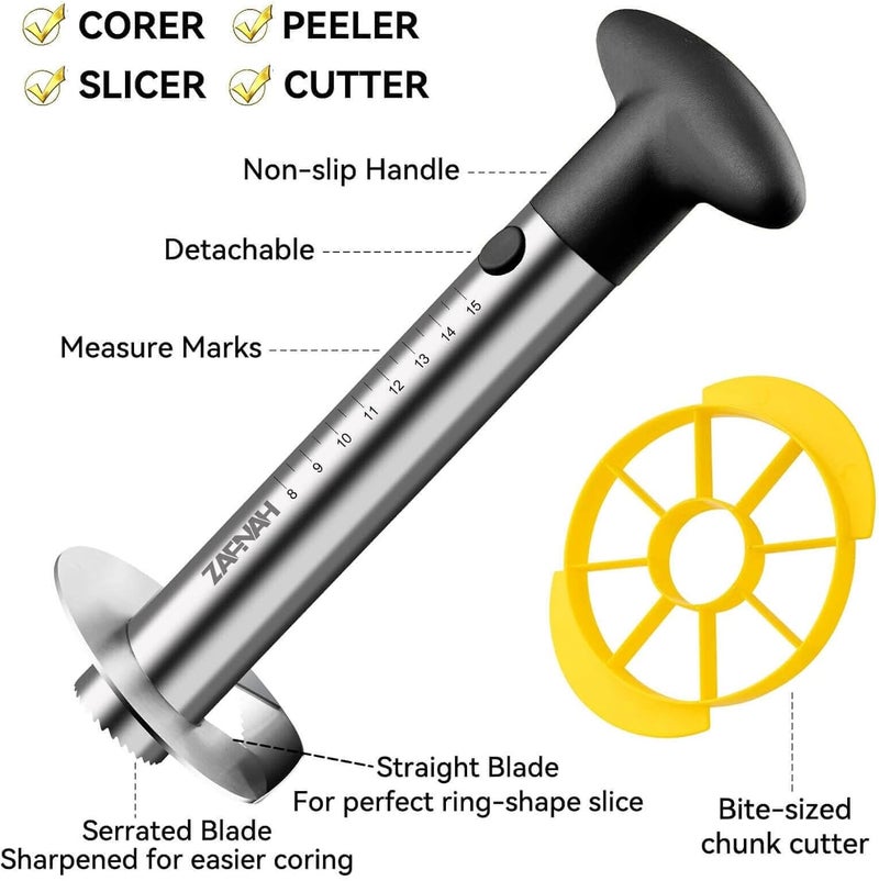 ZAFNAH Pineapple Corer and Slicer Tool, Pineapple Cutter and Corer, Stainless Steel Pineapple Peeler, Easy Pineapple core remover decorer, Eye Removal Tool, Pelador De Piña (Black with Measure marks) - Image 2