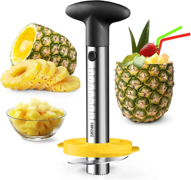 ZAFNAH Pineapple Corer and Slicer Tool, Pineapple Cutter and Corer, Stainless Steel Pineapple Peeler, Easy Pineapple core remover decorer, Eye Removal Tool, Pelador De Piña (Black with Measure marks) - Image 1