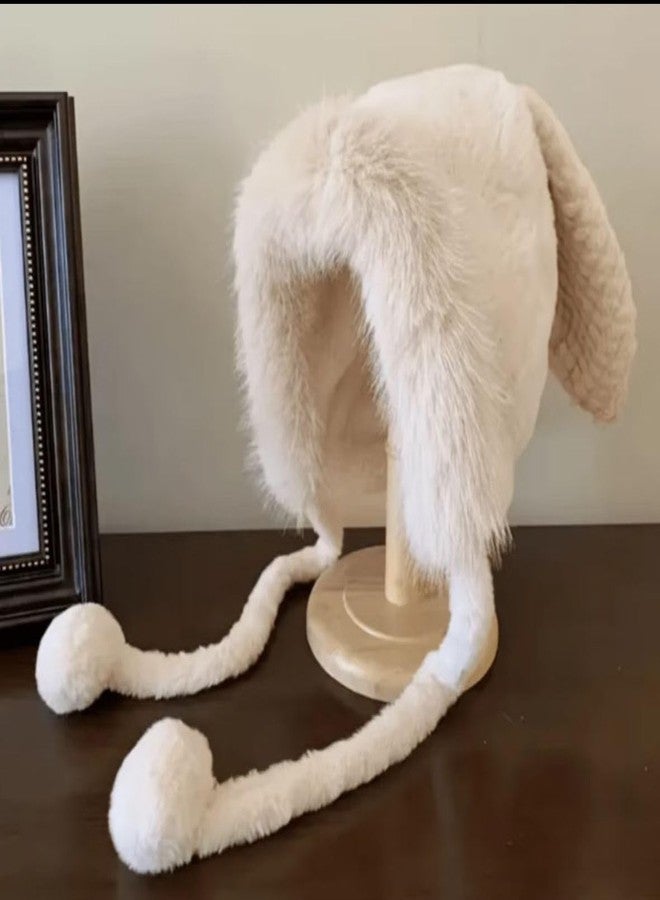 FAMWRAPZ Women's Faux Fur Beanie Hat Cute Bear Hat Plush Skull Cap Winter Warm Hat Earflap with Pompom- Cream/Beige - Image 5