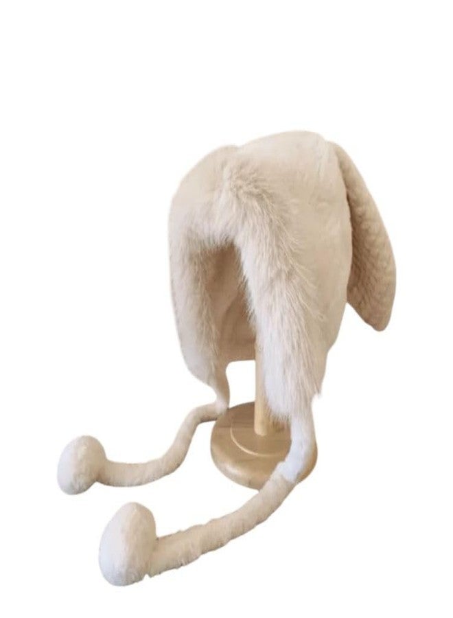 FAMWRAPZ Women's Faux Fur Beanie Hat Cute Bear Hat Plush Skull Cap Winter Warm Hat Earflap with Pompom- Cream/Beige - Image 3