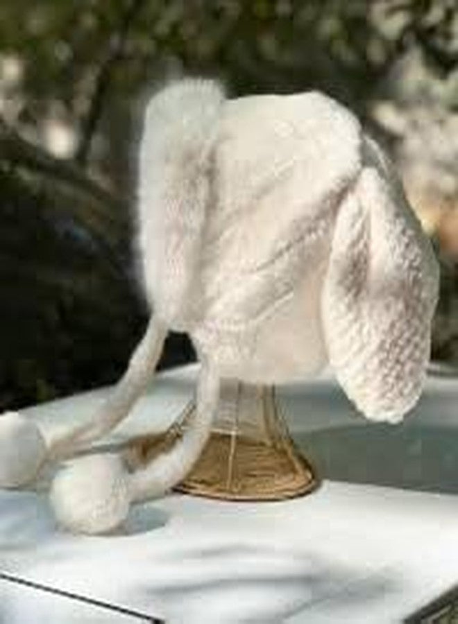 FAMWRAPZ Women's Faux Fur Beanie Hat Cute Bear Hat Plush Skull Cap Winter Warm Hat Earflap with Pompom- Cream/Beige - Image 4