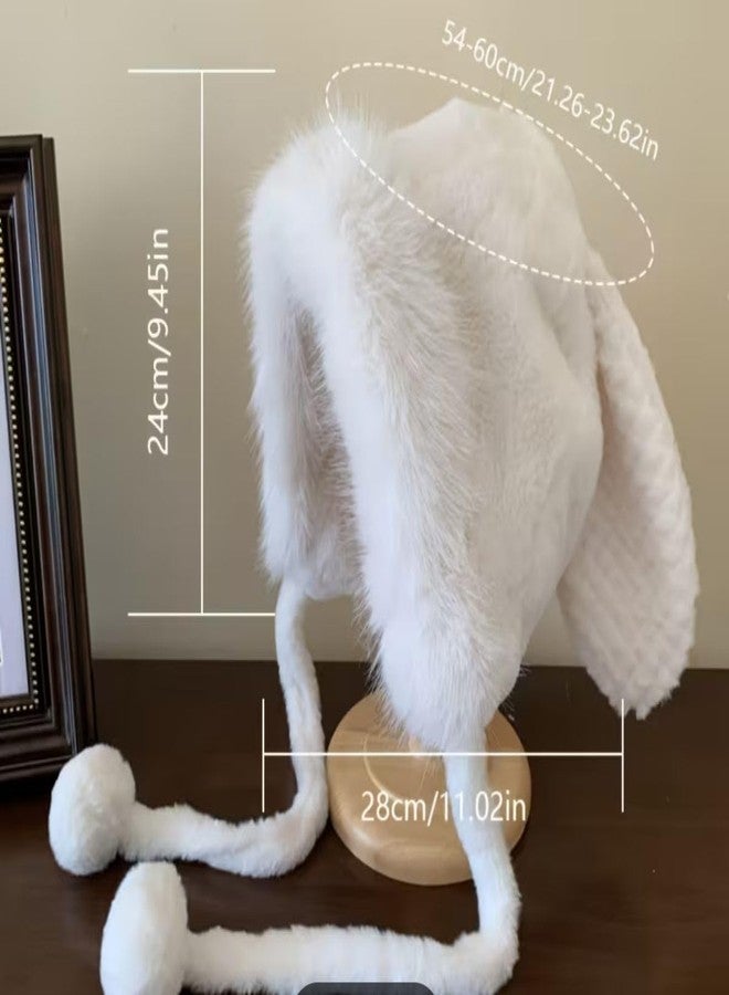 FAMWRAPZ Women's Faux Fur Beanie Hat Cute Bear Hat Plush Skull Cap Winter Warm Hat Earflap with Pompom- Cream/Beige - Image 2