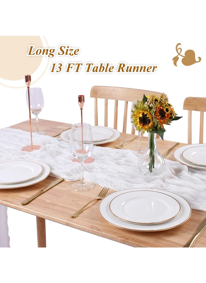 YIM-VIBEHAUS - 4M Cheesecloth Table Runner, White Wedding Table Runner, Boho Gauze Table Runner, Rustic Sheer Table Decor 90x400CM White - Image 1