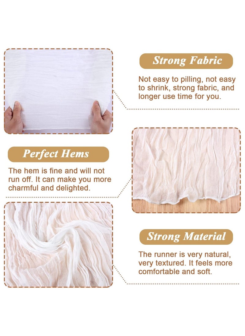 YIM-VIBEHAUS - 4M Cheesecloth Table Runner, White Wedding Table Runner, Boho Gauze Table Runner, Rustic Sheer Table Decor 90x400CM White - Image 1