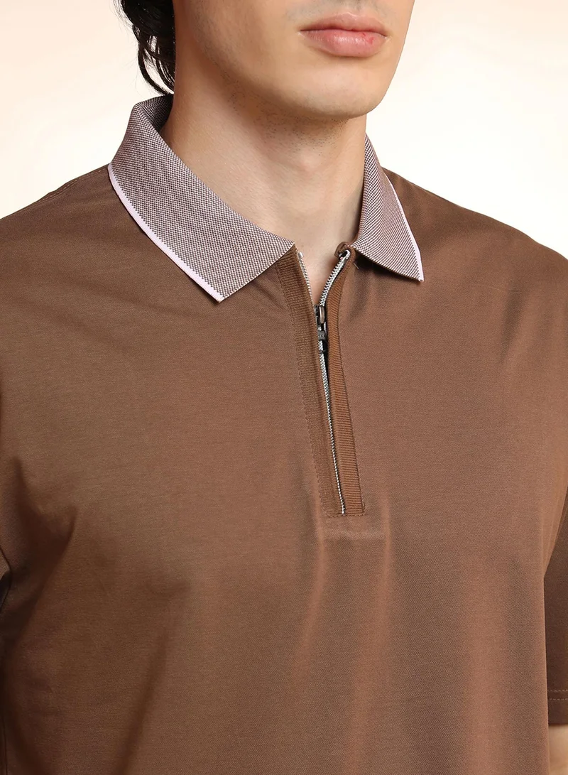 Campus Sutra Men's Chocolate Brown Solid Oversized Polo T-Shirt
