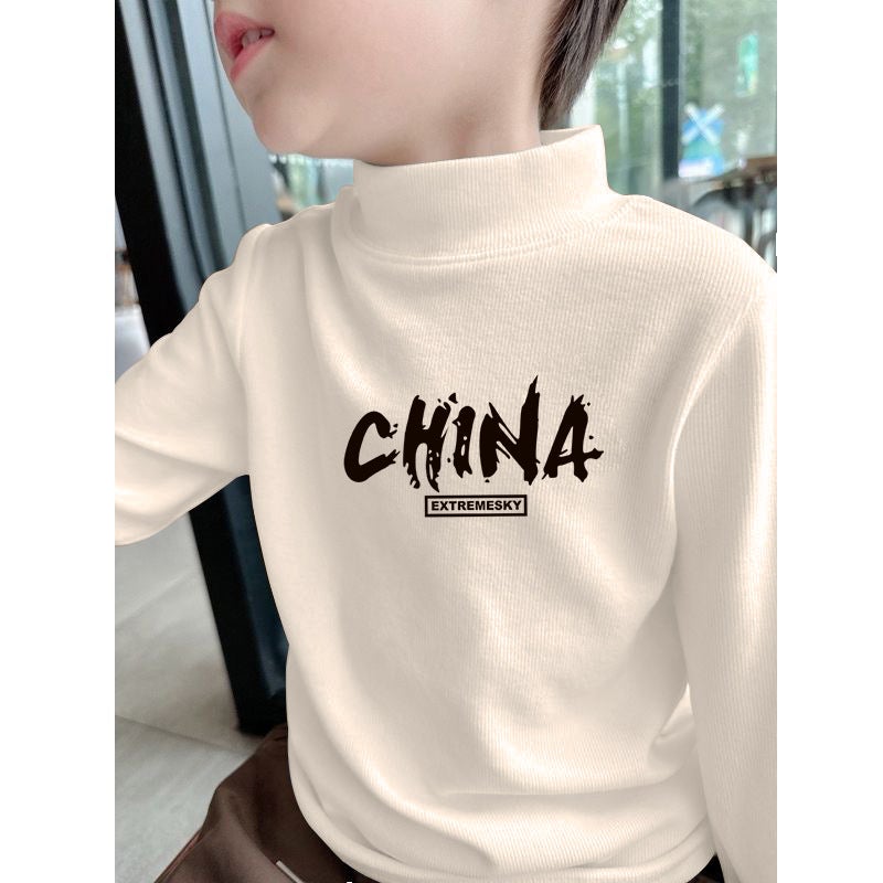 Children'S Half-High Collar Boys' Casual All-Match Long-Sleeved Base Shirt Printed Styish Casual T-Shirt Men'S Top Trendy T-Shirt - Image 1