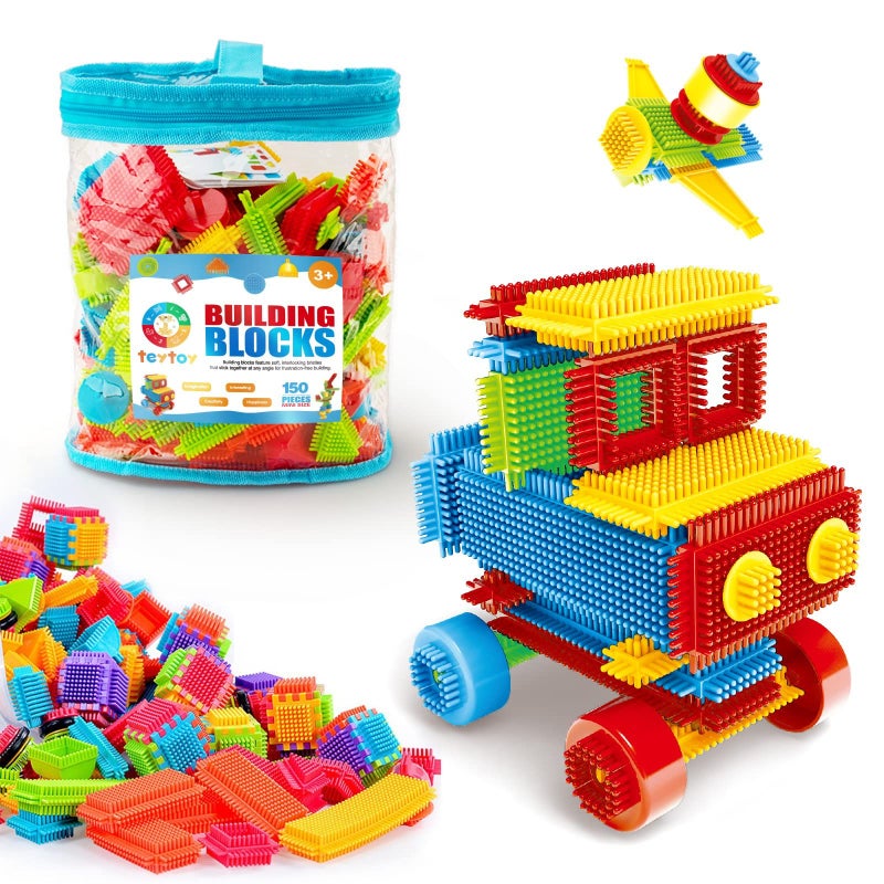teytoy My First Baby Building Toys, 150pcs Bristle Shape 3D Building Blocks Toy Set, STEM Educational Preschool Toys, Building Blocks for Kids Ages 4-8 Years Old - Image 1
