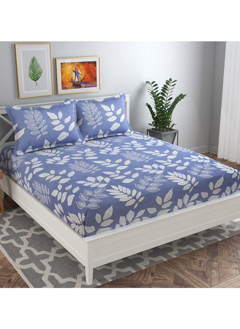 BSB HOME Premium Glace Cotton 180 TC King Fitted Bedsheet Set  with 2 Pillow Covers 183x198 +25 Cms – Blue  - Image 1