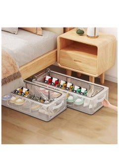2PCS Shoe Storage Boxes, Clear Foldable Fabric Shoe Storage Organizer with Steel Frame, Stackable and Foldable, Under Bed Storage Bin with Handle and Zipper for Shoes Clothes Sheets Toys, Space Saving Design (2 Pack)