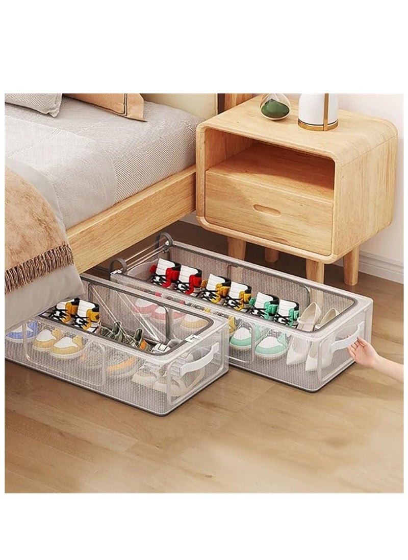 Generic - 2PCS Shoe Storage Boxes, Clear Foldable Fabric Shoe Storage Organizer with Steel Frame, Stackable and Foldable, Under Bed Storage Bin with Handle and Zipper for Shoes Clothes Sheets Toys, Space Saving Design (2 Pack) - Image 1