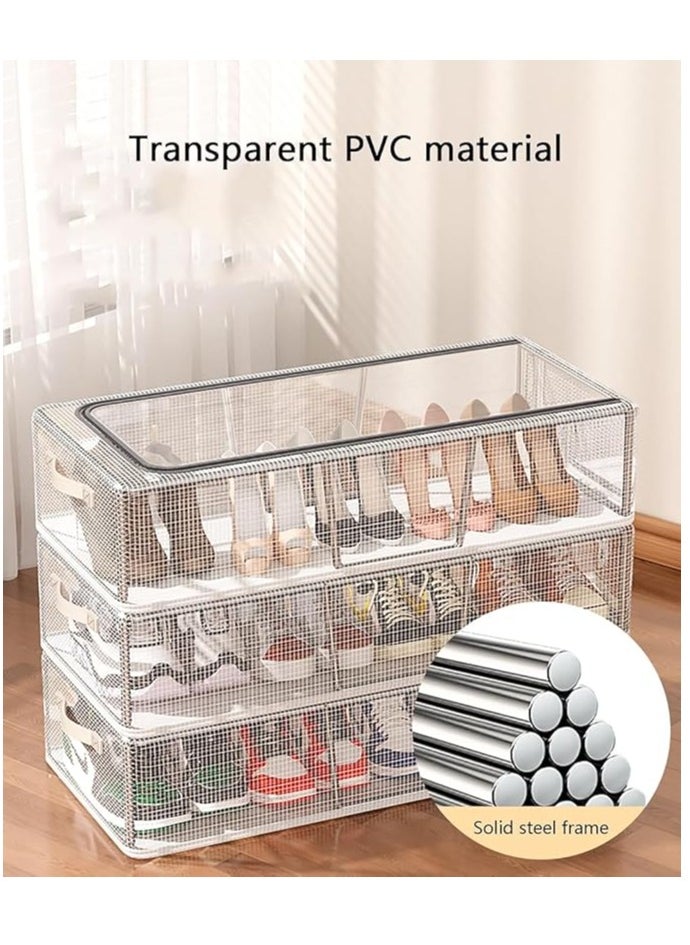 Generic - 2PCS Shoe Storage Boxes, Clear Foldable Fabric Shoe Storage Organizer with Steel Frame, Stackable and Foldable, Under Bed Storage Bin with Handle and Zipper for Shoes Clothes Sheets Toys, Space Saving Design (2 Pack) - Image 1
